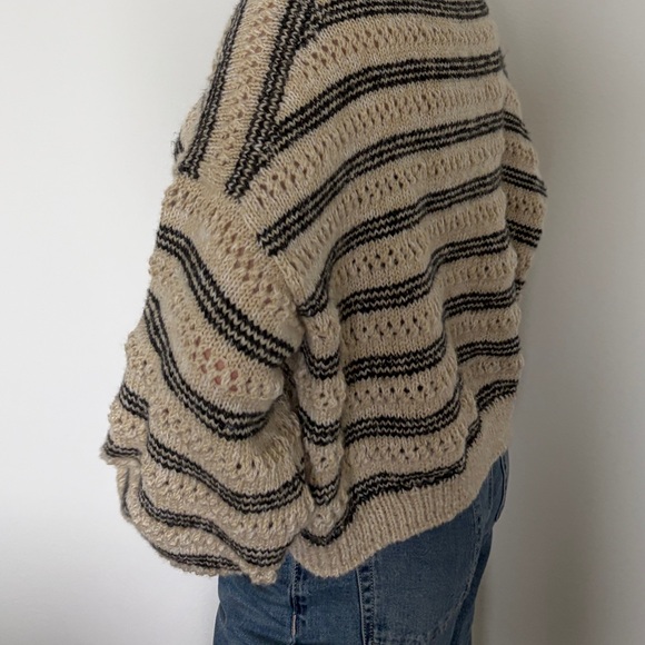 100% handmade sweater! 
Striped Beige and Black Women's Sweater - Picture 3 of 5